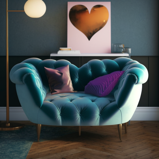 Overstuffed loveseat with a soft velvet upholstery and plush cushioning.