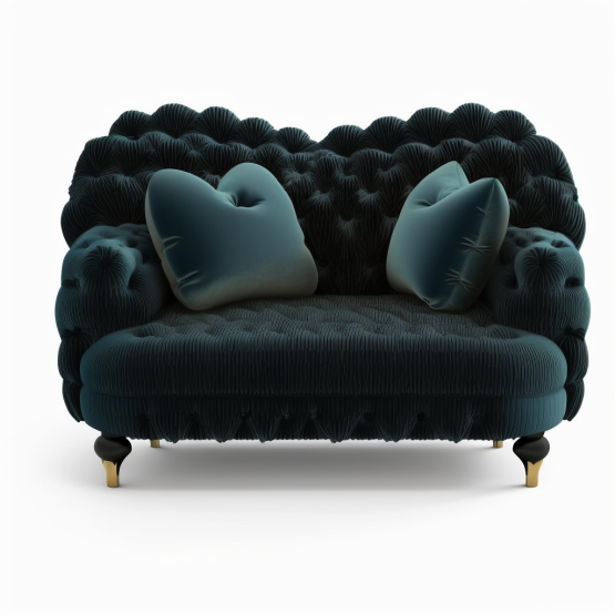 Overstuffed loveseat with a soft velvet upholstery and plush cushioning.