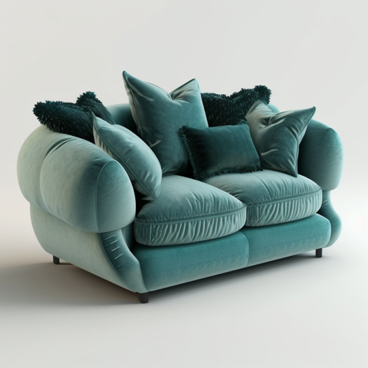 Overstuffed loveseat with a soft velvet upholstery and plush cushioning.