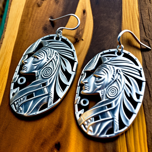Earrings Silver Aztec Headdress
