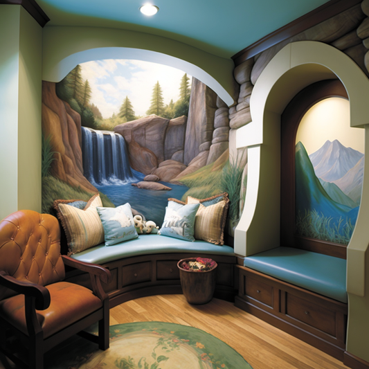 Built-in Seating and Waterfall Mural