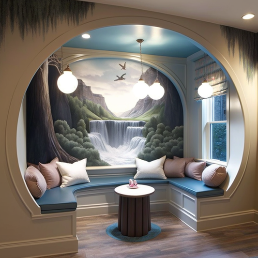 Built-in Seating and Waterfall Mural