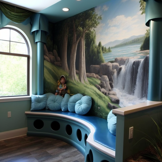 Built-in Seating and Waterfall Mural