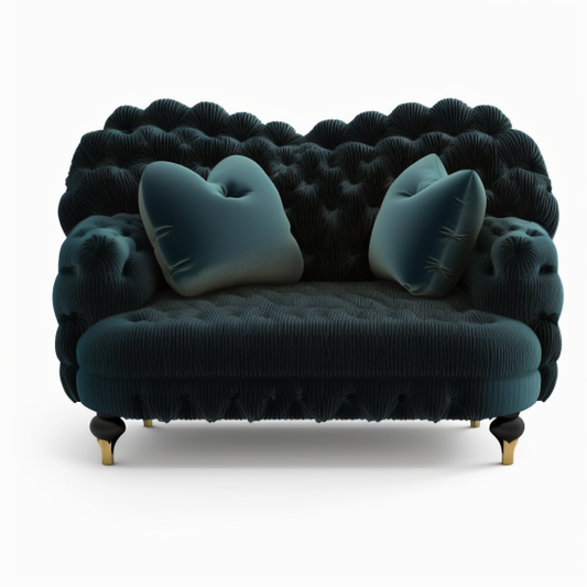 Overstuffed loveseat with a soft velvet upholstery and plush cushioning.