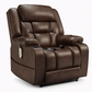A luxurious recliner with a soft leather upholstery and built-in massagers. 