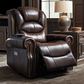 A luxurious recliner with a soft leather upholstery and built-in massagers. 