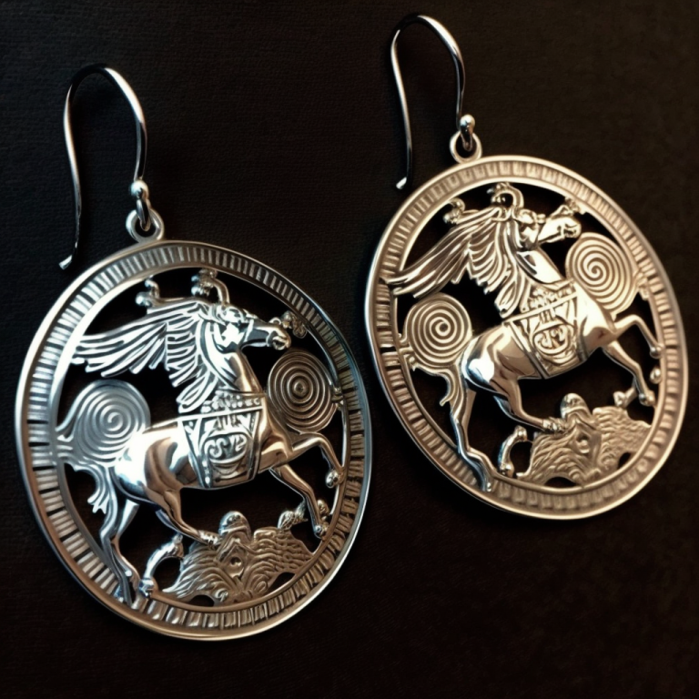 Earrings Silver Aztec Horse Headdress