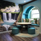 Built-in Seating and Waterfall Mural