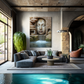 Living Room Waterfall with Buddha Features and Flowing Water - Frank Lloyd Wright Style Indoor Oasis