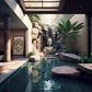 Living Room Waterfall with Buddha Features and Flowing Water - Frank Lloyd Wright Style Indoor Oasis