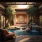 Living Room Waterfall with Buddha Features and Flowing Water - Frank Lloyd Wright Style Indoor Oasis