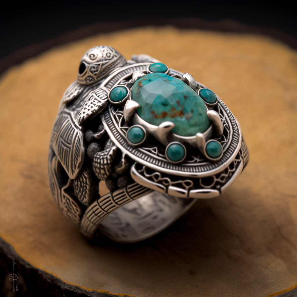 Silver Turtle Ring with Natural Jade and Turquoise - Handcrafted Wire Wrap Design